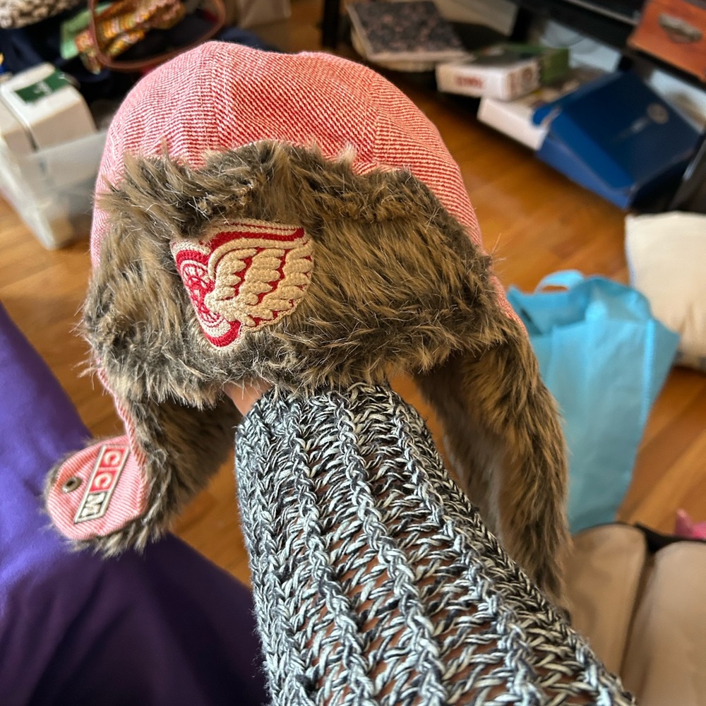 NHL Pink Faux-Fur Lined Aviator Hat with Embroidered Wing Patch